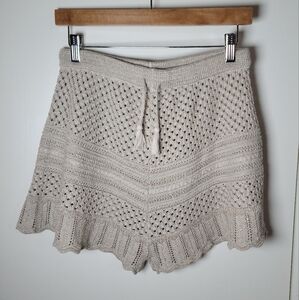 Spell & The Gypsy Atlantic Crochet Flutter Shorts Shell Size Medium | Boho Luxe